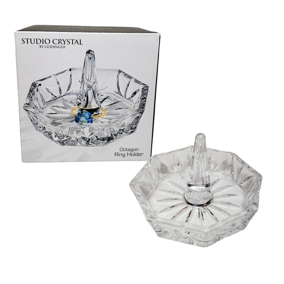 Studio Crystal by Godinger Crystal Octagon Ring Holder Trinket Tray - Picture 1 of 10